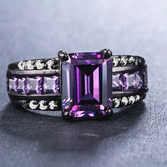 Jewelry - Black Gold Emerald Cut Amethyst Ring